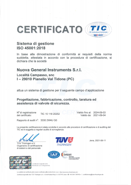 ISO Certifications Nuova General Instruments S R L Piacenza